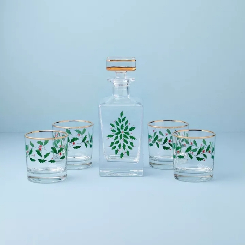 NIB Lenox Holiday Decanter & Whiskey Glass Set